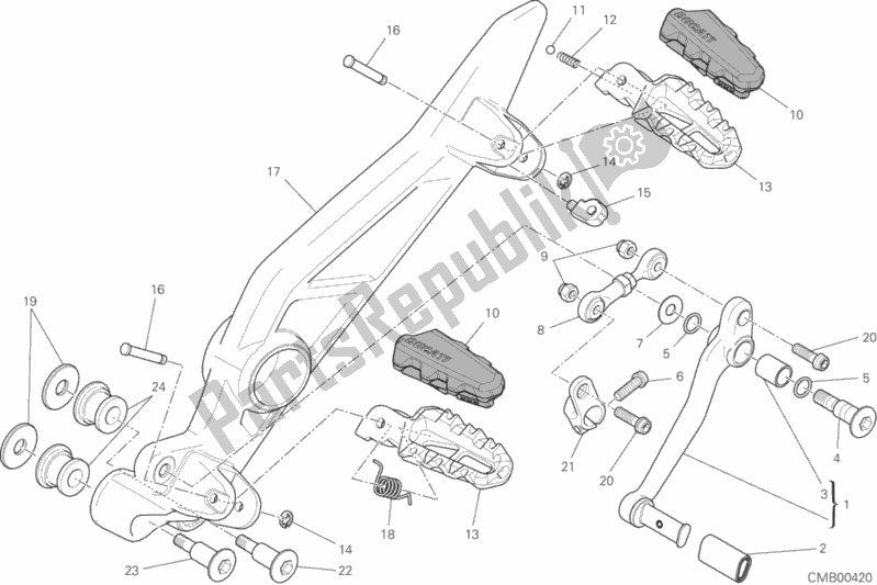 All parts for the Footrests, Left of the Ducati Hypermotard 939 SP 2016
